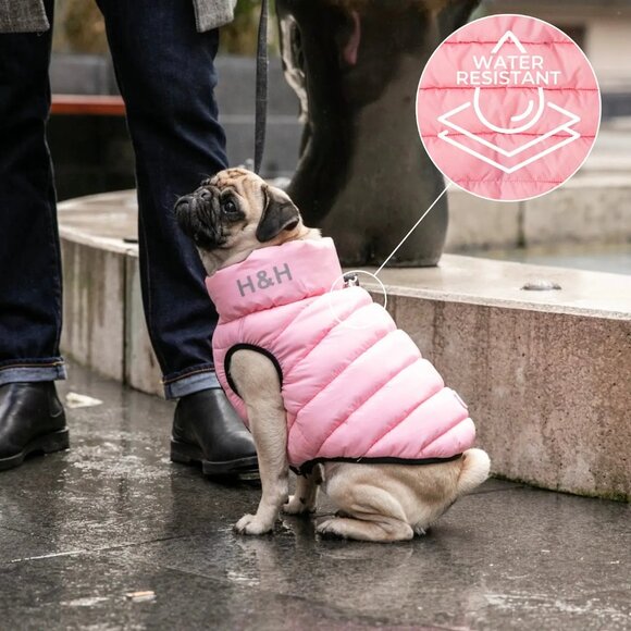 New Reversible Dog Puffer Jacket Pink and Grey - Picture 2 of 3